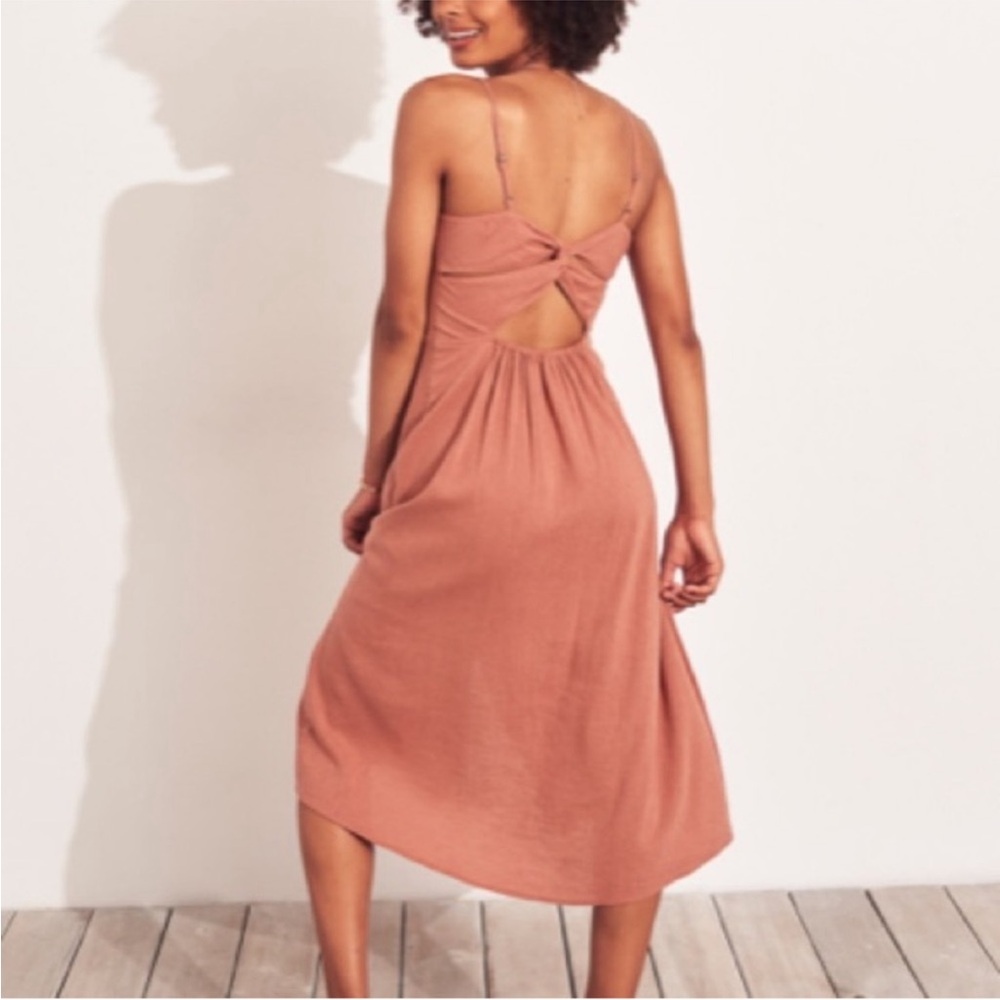 Hollister Linen Blend Button Front Dress Open Twist Back Large
